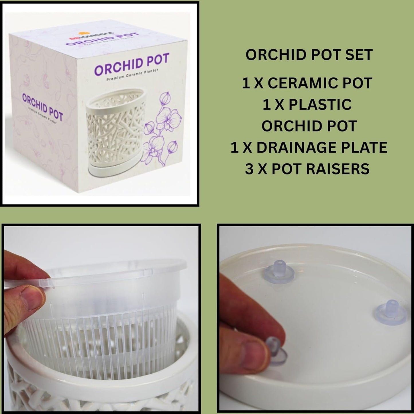 Large Ceramic Orchid Pot with Holes, 6 Inches Wide, for Indoors or Outdoors with Woven String Cut Out Design, Orchid Planters