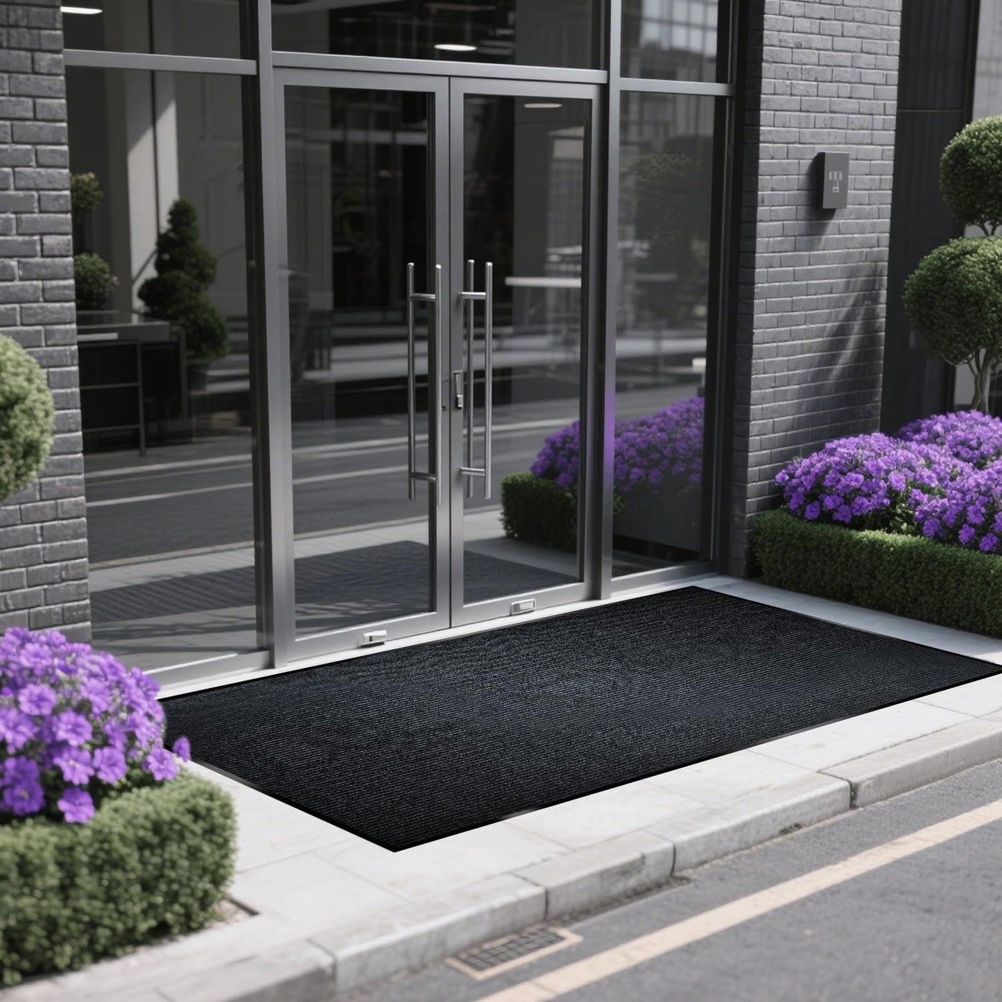 Extra Large Indoor/Outdoor Entrance Mat - 3 x 5 Feet, Rubber Border Door Mat Heavy Duty, Waterproof, Low-Profile, Easy to Clean, Rubber Entry Mat,Commercial Floor Mat, Charcoal Grey