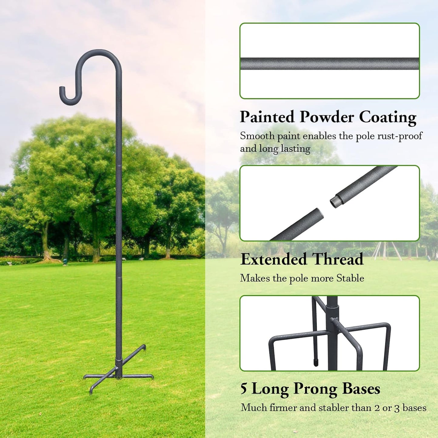 Highpro Shepherd Hook for Outdoor 47 Inch Bird Feeder Hanger Heavy Duty for Hummingbird Feeder Hanger Stand with 5-Prong Base for Lanterns, Wedding (2 Packs)