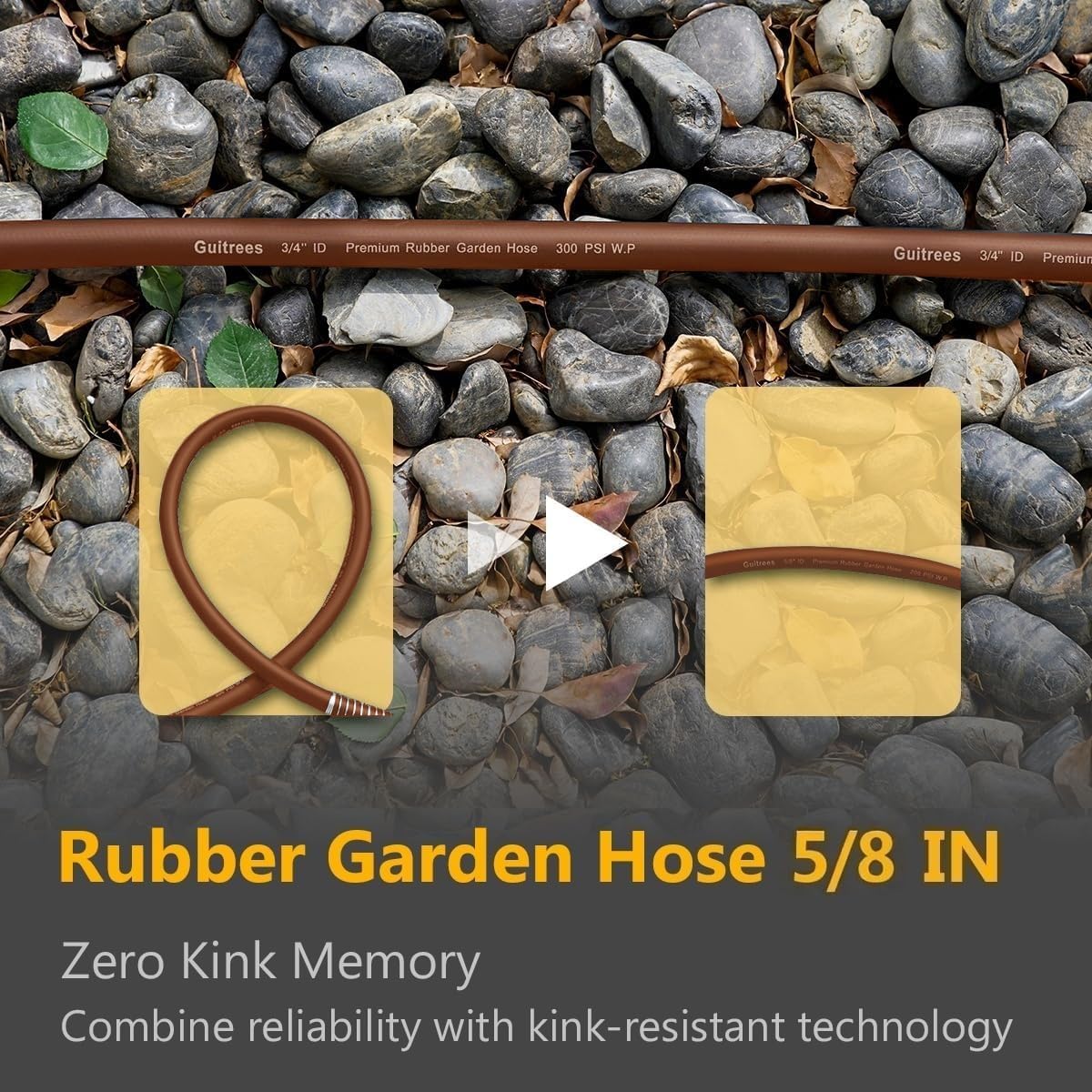 Garden Hose 50FT x 5/8", Heavy Duty Rubber Hose, Water Hose with Five Layered Braiding, Male to Female Fittings, 1000PSI Burst, 300PSI Working (Brown)