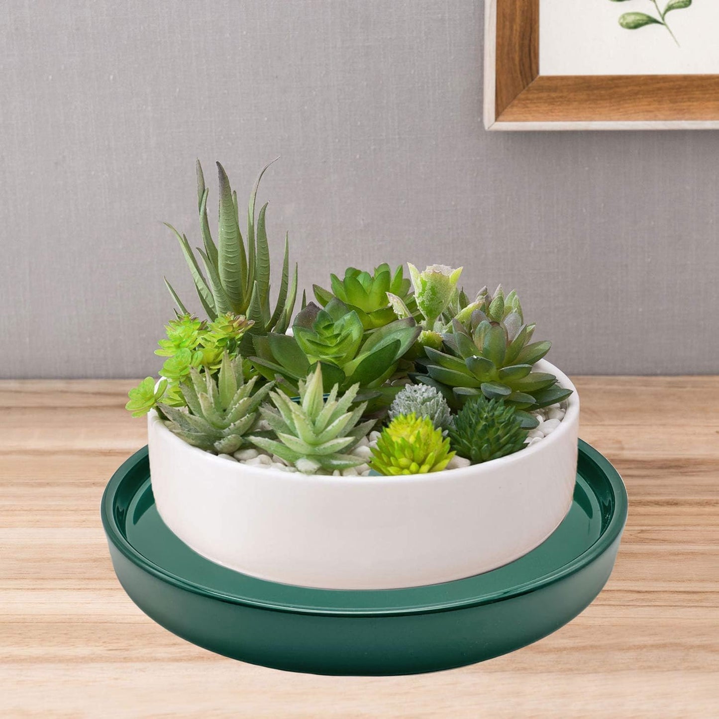 2 Pack Ceramic Plant Saucer Pot Tray 7 Inch, Planter Saucers 4 5 6 7 8 9 10 11 12 13 Inch for Indoors Outdoor, Durable Sturdy Flower Drainage drip Water Tray for Glazed Pots Base (7 Inch-Green)