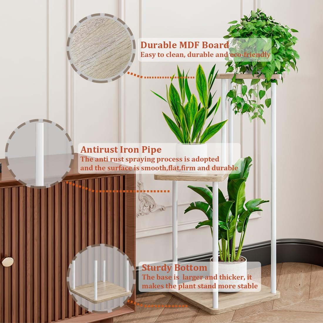 AZERPIAN 3 Tier Plant Stand Indoor Metal Plant Shelf for Multiple Plants Corner Flower Holders for Living Room Balcony Bedroom Patio Garden, Black (White, 3 tier)