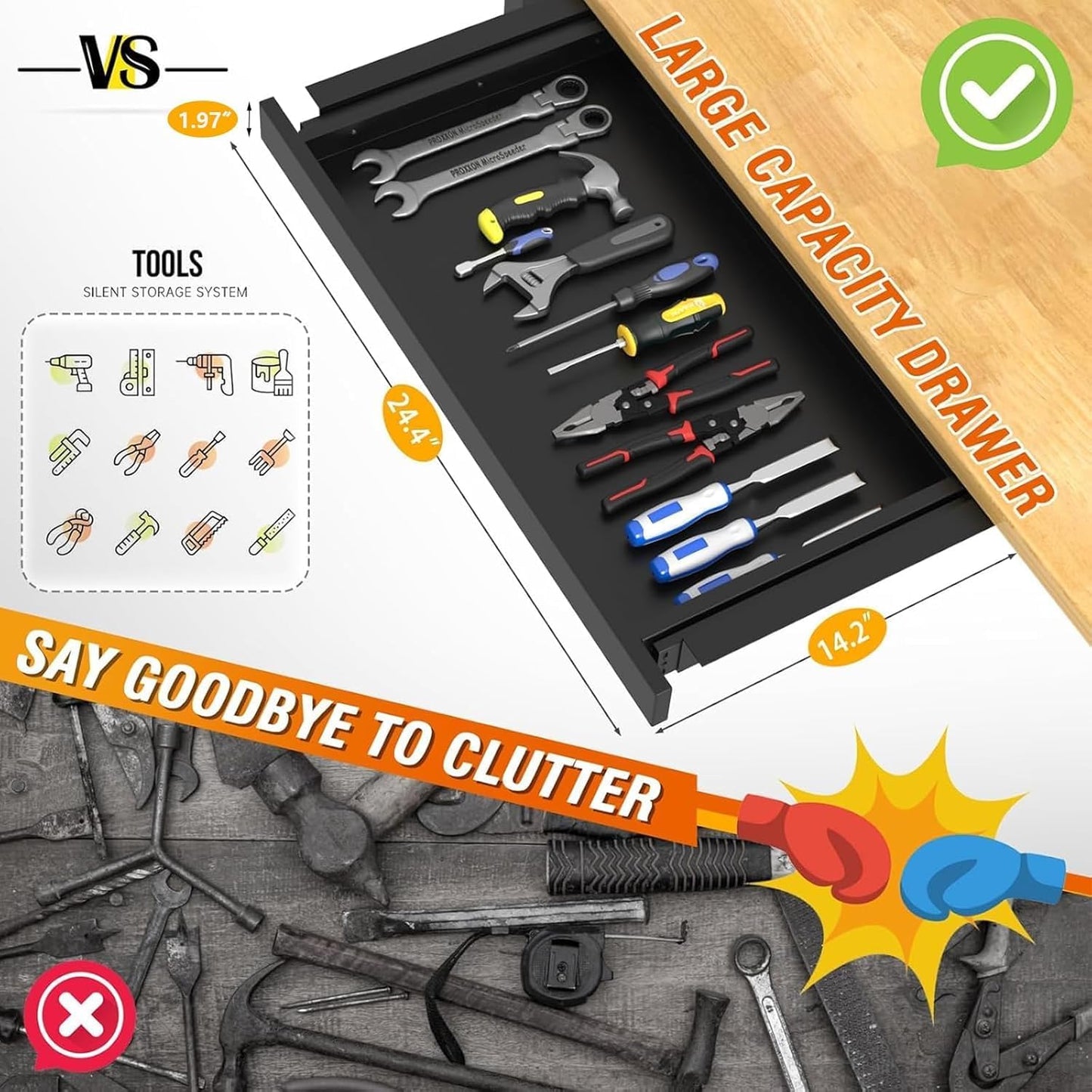 48" Work Bench with Drawers, Adjustable Height Workbench with Wheels, Heavy-Duty Work Table with Power Outlets, 2000 LBS Capacity Workstation for Garage, Workshop, Office, Home
