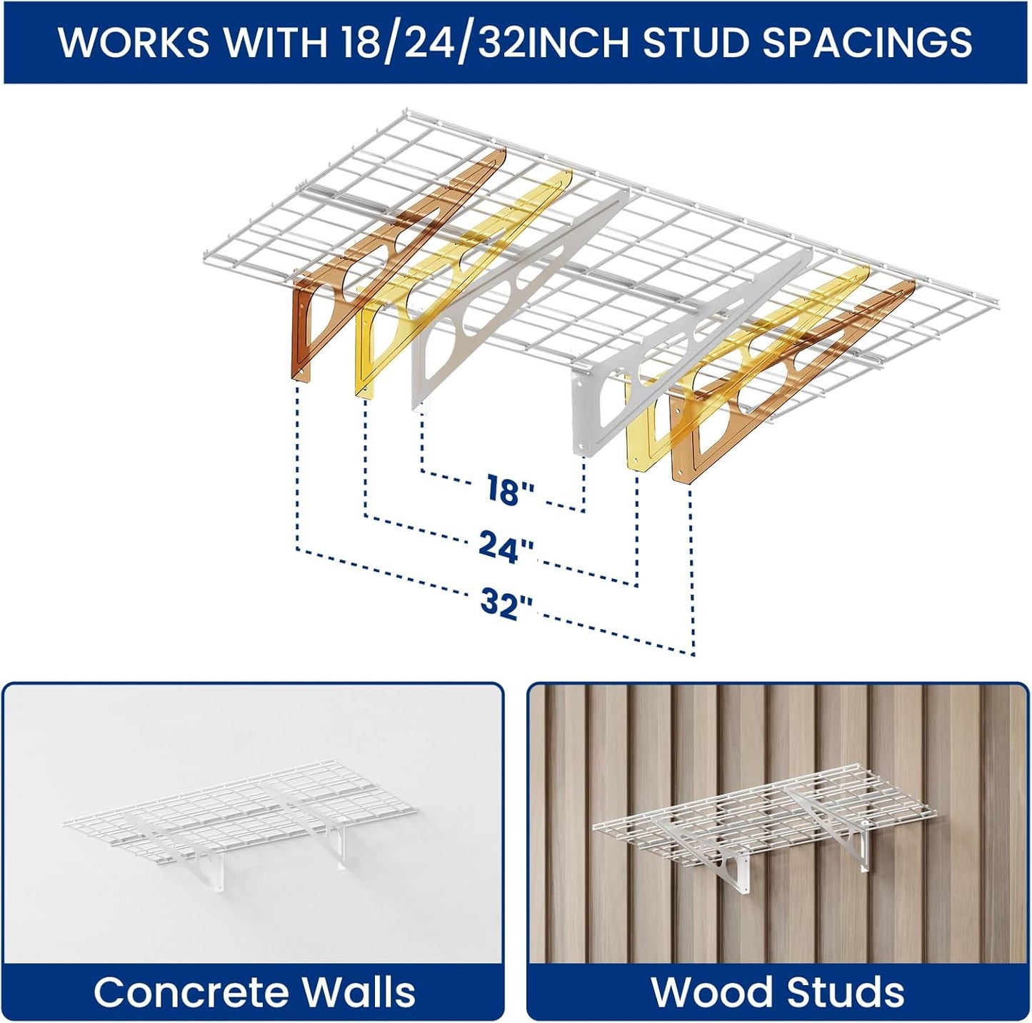 LEXIMOUNTS 2-Pack 2x4ft Garage Shelving with Hooks, 24-inch-by-48-inch Wall Shelf Garage Storage Racks Floating Shelves, White