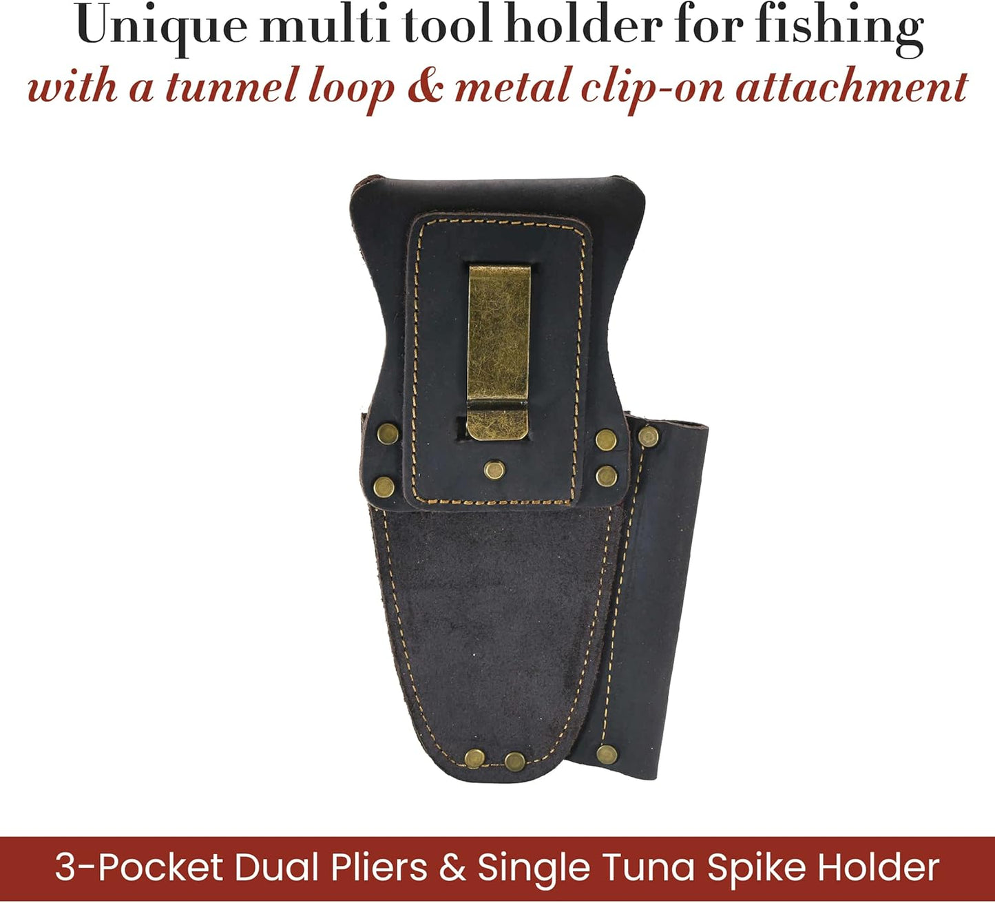 Style N Craft 70012-3 Pocket Dual Pliers & Single Tuna Spike Holder in Oiled Leather - Dark Brown