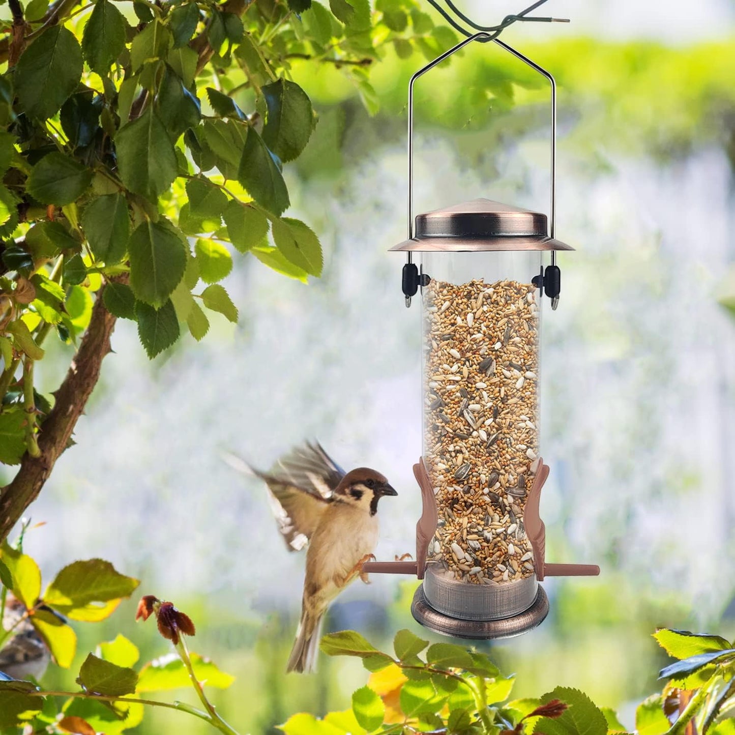 MIXXIDEA Wild Bird Feeders for Outdoors Hanging 2 Pack Stainless Steel Tube Bird Feeder, Water Resistant Finch Bird Feeder for Garden Backyard Decoration Attractive Metal Thistle Feeder (Copper)