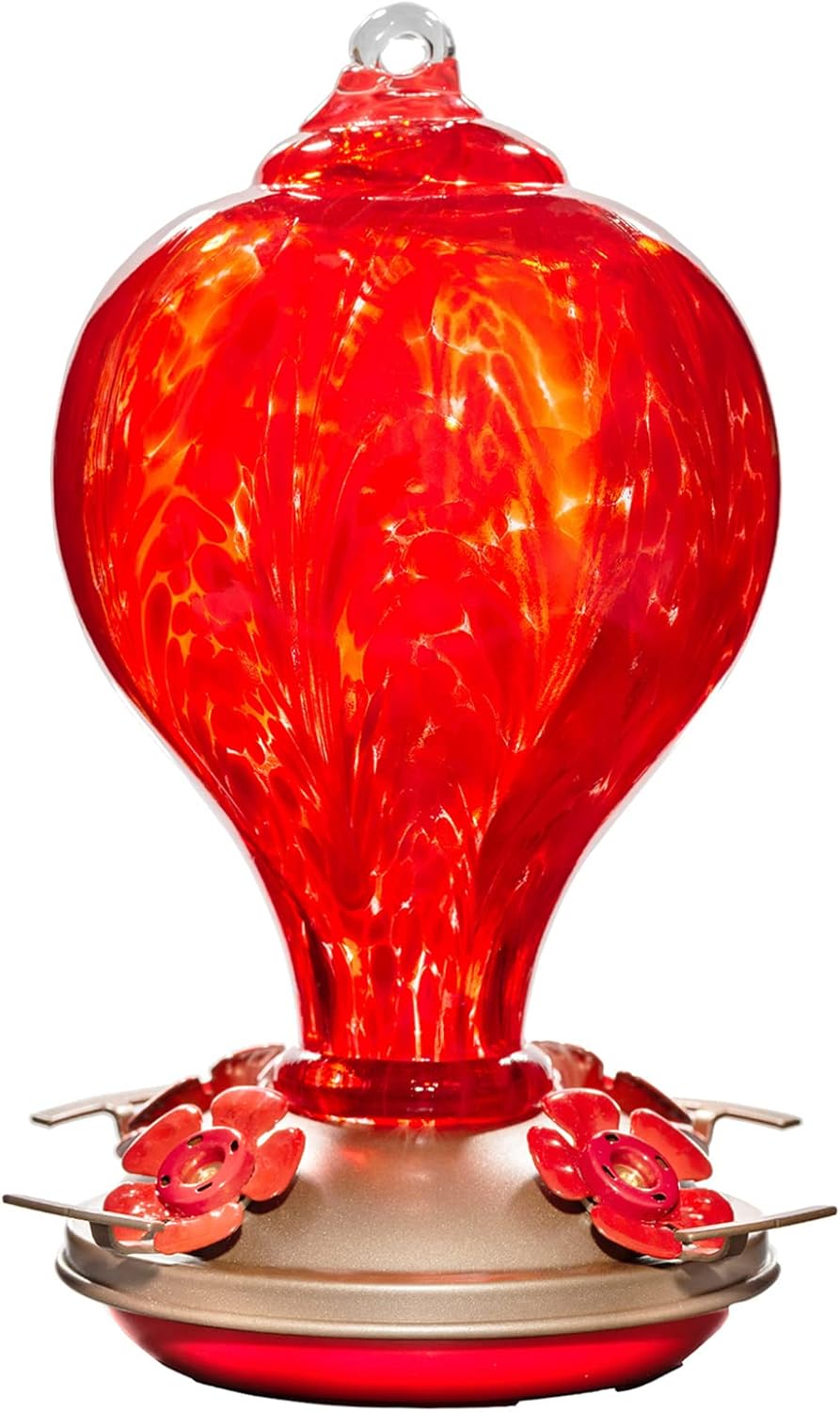Hummingbird Feeders 32OZ Glass Hummingbird Feeder, 4 Perch Ant Moat Leakproof, Garden Decor (Red Lily)