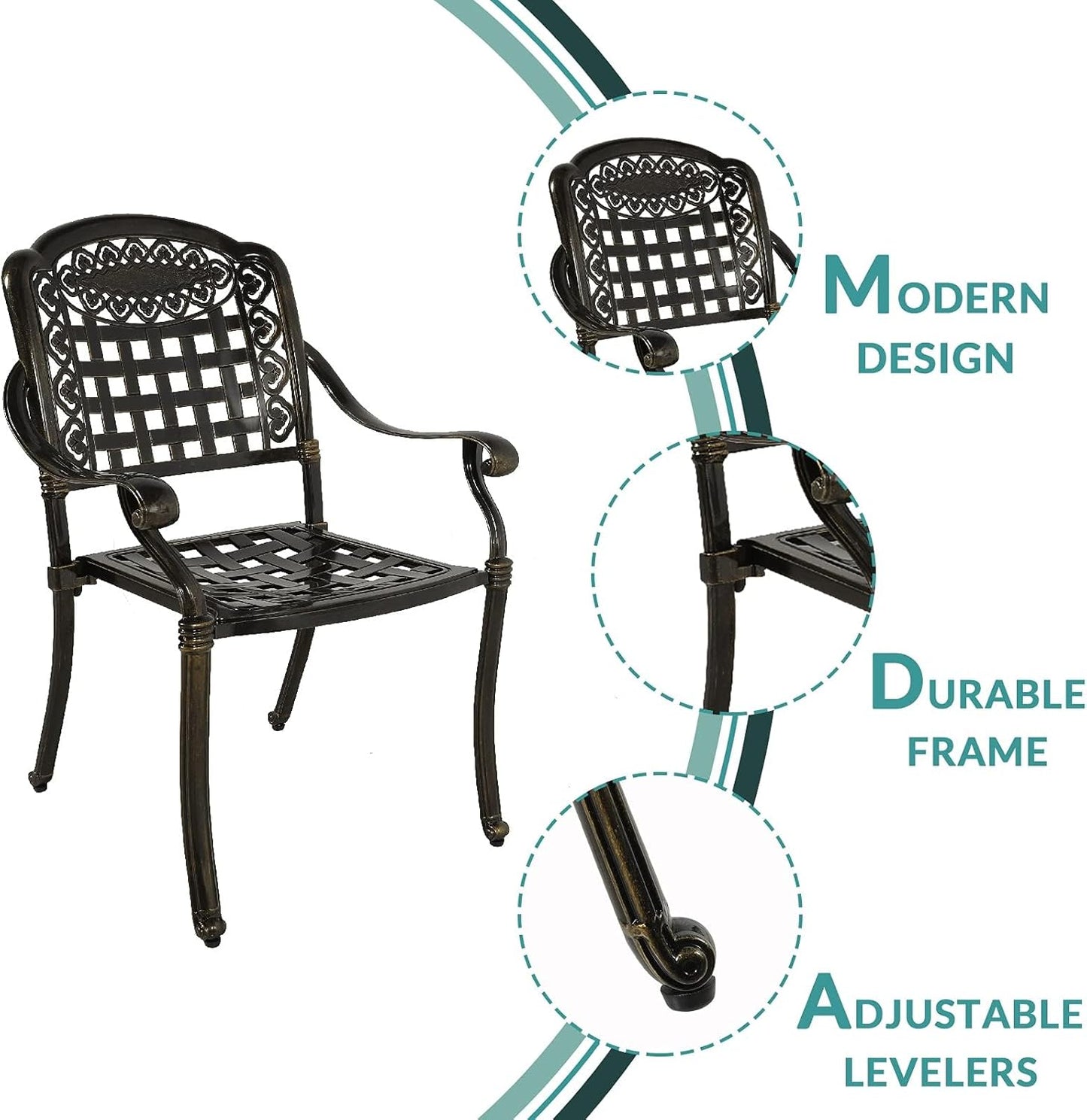 MEETWARM 3 Piece Outdoor Patio Bistro Set, All-Weather Cast Aluminum Dining Furniture Set Includes 2 Chairs and a 35.4” Round Table with Umbrella Hole for Garden Deck