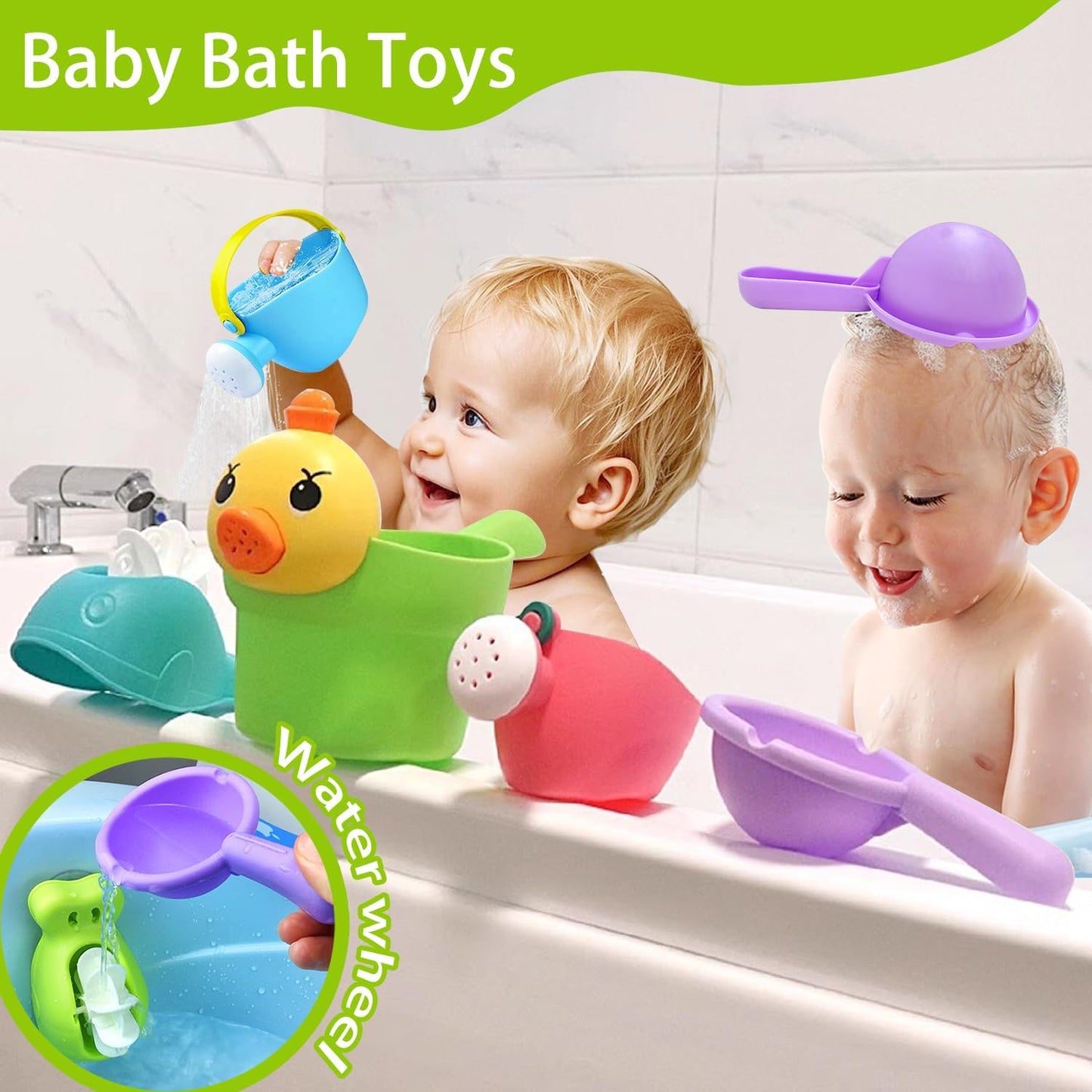 Bath Toys for Toddlers 1-3, NO Hole 6pcs Toddler Bath Toys for 1 2 3 Duck Watering Can Outdoor Garden Beach Water Pool Toys for Baby Toddler Toys Age 1-4 Water Table Toy for Kids 2-4 Bathtub Gift