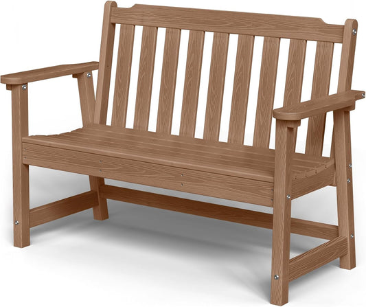 Outdoor Bench, 2-Person HDPE Garden Bench, All Weather Poly Patio Bench for Outdoors, Garden, Backyard, Porch and Park, 660 lbs Weight Capacity, Teak