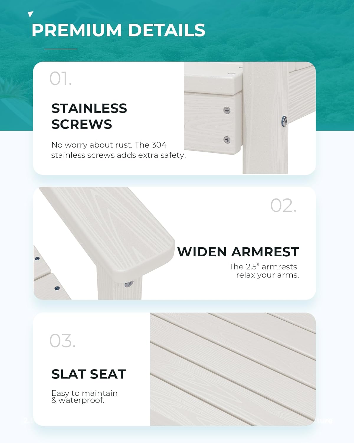 SERWALL Patio Dining Chair Set of 2, White