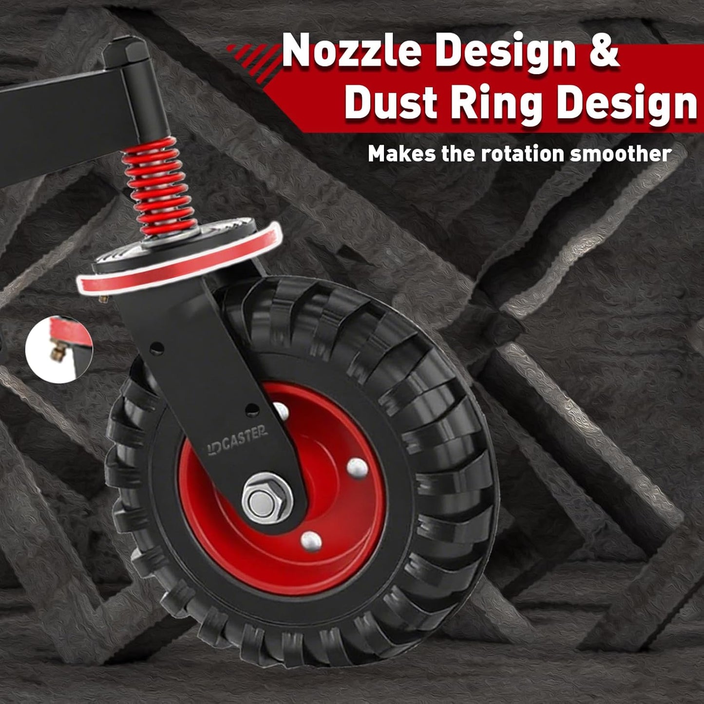 Heavy Duty Gate Wheel, 5" Double-Welded,400lb Capacity for Metal Tube & Wooden Gates, 360° Swivel Spring-Loaded Caster with 2 Installation Kits