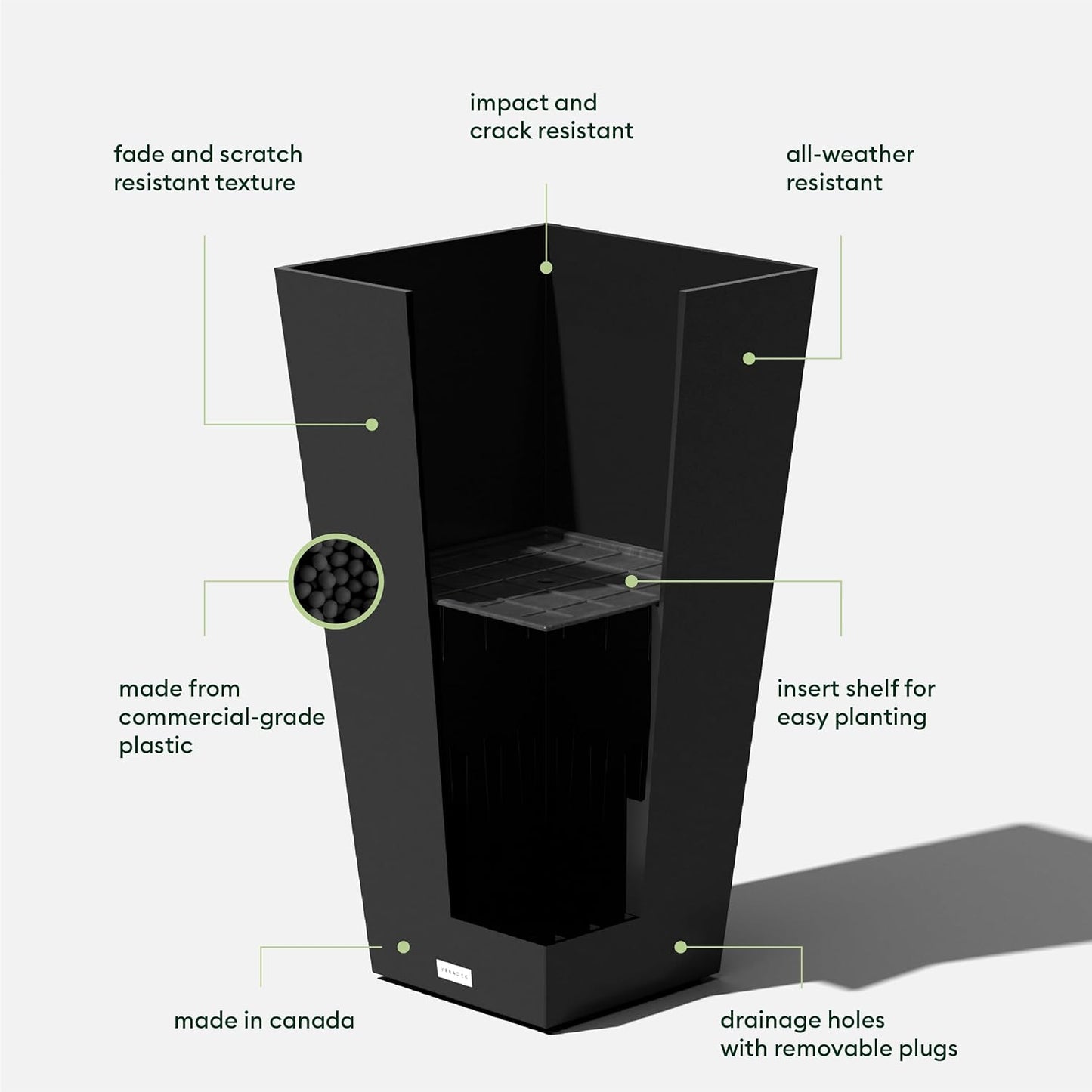 Veradek V-Resin Indoor/Outdoor Taper Planter (30 inch, Black)