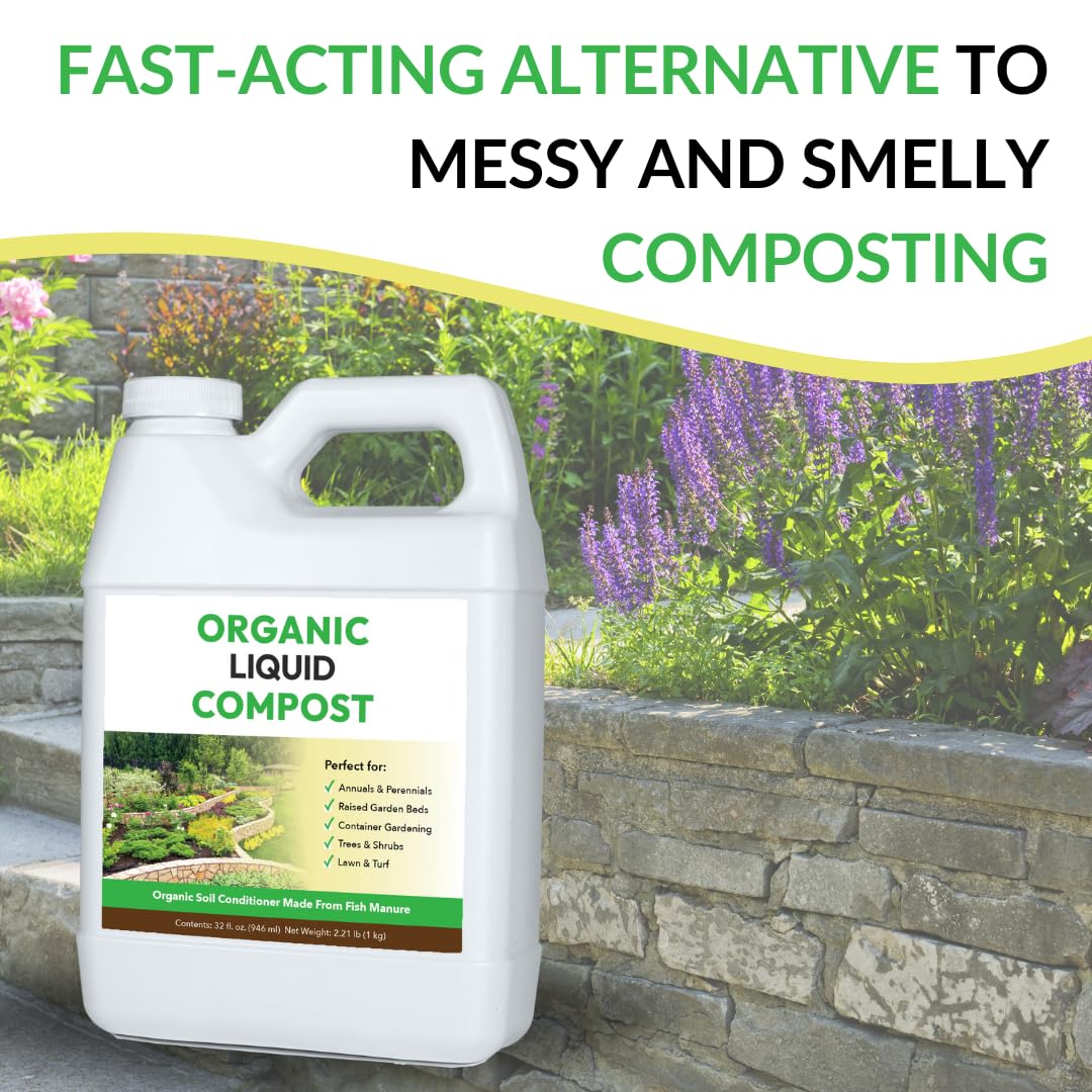 Organic Liquid Compost: Fast-Acting Alternative to Messy and Smelly Composting | Compost Tea Concentrate Perfect for Brewing Compost Teas (1 Gallon, Treats Up to 20,000 Sq.Feet)