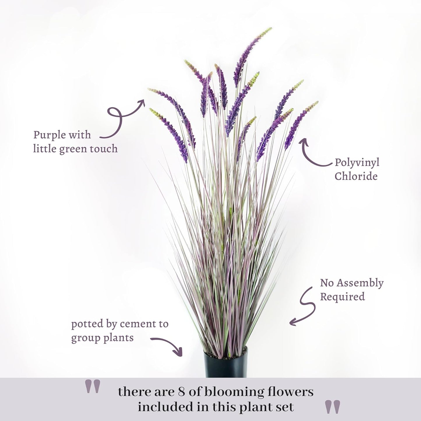 KOL 59in Artificial Veronica Spiked Speedwell Grass, 5ft Faux Veronica Spicata Flower, Tall Fake Reed Grass for Home Office Garden Wedding Décor, Indoor Outdoor Fake Plant, UV-Resistant, Purple