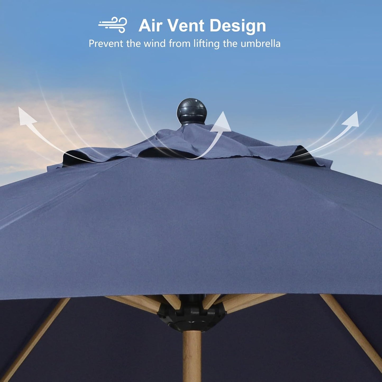 PURPLE LEAF 11 Feet Patio Umbrella Outdoor Table Umbrella Round Aluminum Market Umbrella with 8 Sturdy Ribs & Crank Commercial Outdoor Umbrellas for Garden Deck Patio, Navy Blue