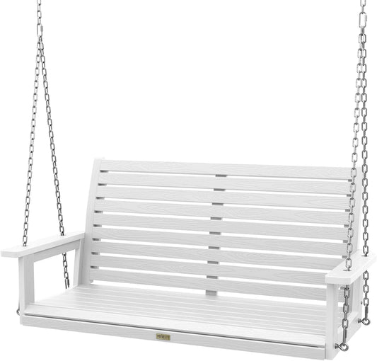 YEFU Porch Swing, 2-Seat Outdoor Swing, Waterproof Hanging Porch Swings Chair, Weather Resistance Patio Swings,for Garden and Backyard,Composite Material,660LBS Weight Capacity,4FT,White
