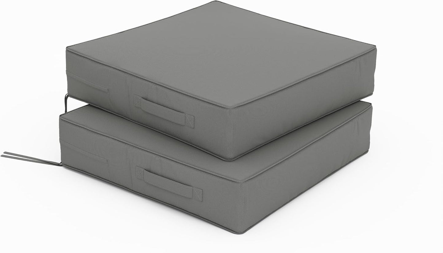 Patio Chair Cushions 19 X 19 X 4 Inch Waterproof Outdoor Seat Cushions for Patio Furniture, Outdoor Sofa Couch Pads with Ties & Handle, Set of 2, Light Grey