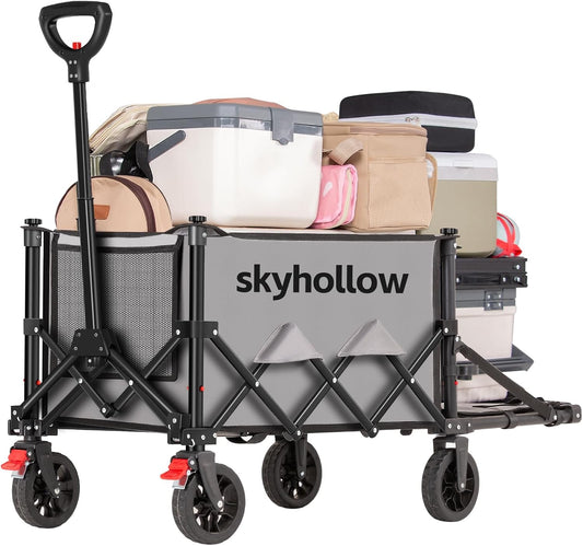 Collapsible Wagon Cart with Wheels Foldable,Folding Beach Wagons Carts Foldable for Grocery Shopping Camping Garden Fishing Sports