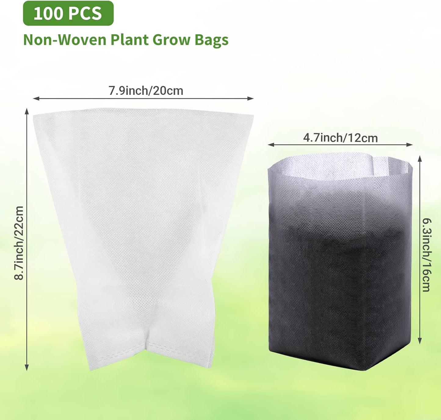 GREANER 100PCS Nursery Growing Bags Large, 7.8x8.6 inches Biodegradable Non-Woven Fabric Seedling Grow Bag, Seed Starting Pots Pouches for Planting Seedling Cutting Clones, White Plant Nursery Bags