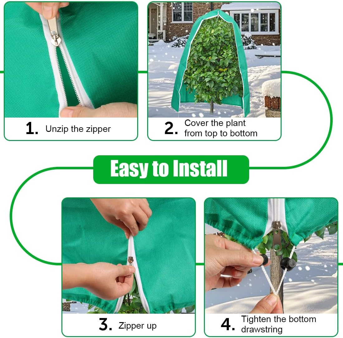 Plant Covers Freeze Protection 2-Pack, Frost Covers with Zipper Drawstring, Outdoor Winter Frost Cold Weather Shrubs Trees Jacket Covers (47.3" x 70.9",Green)