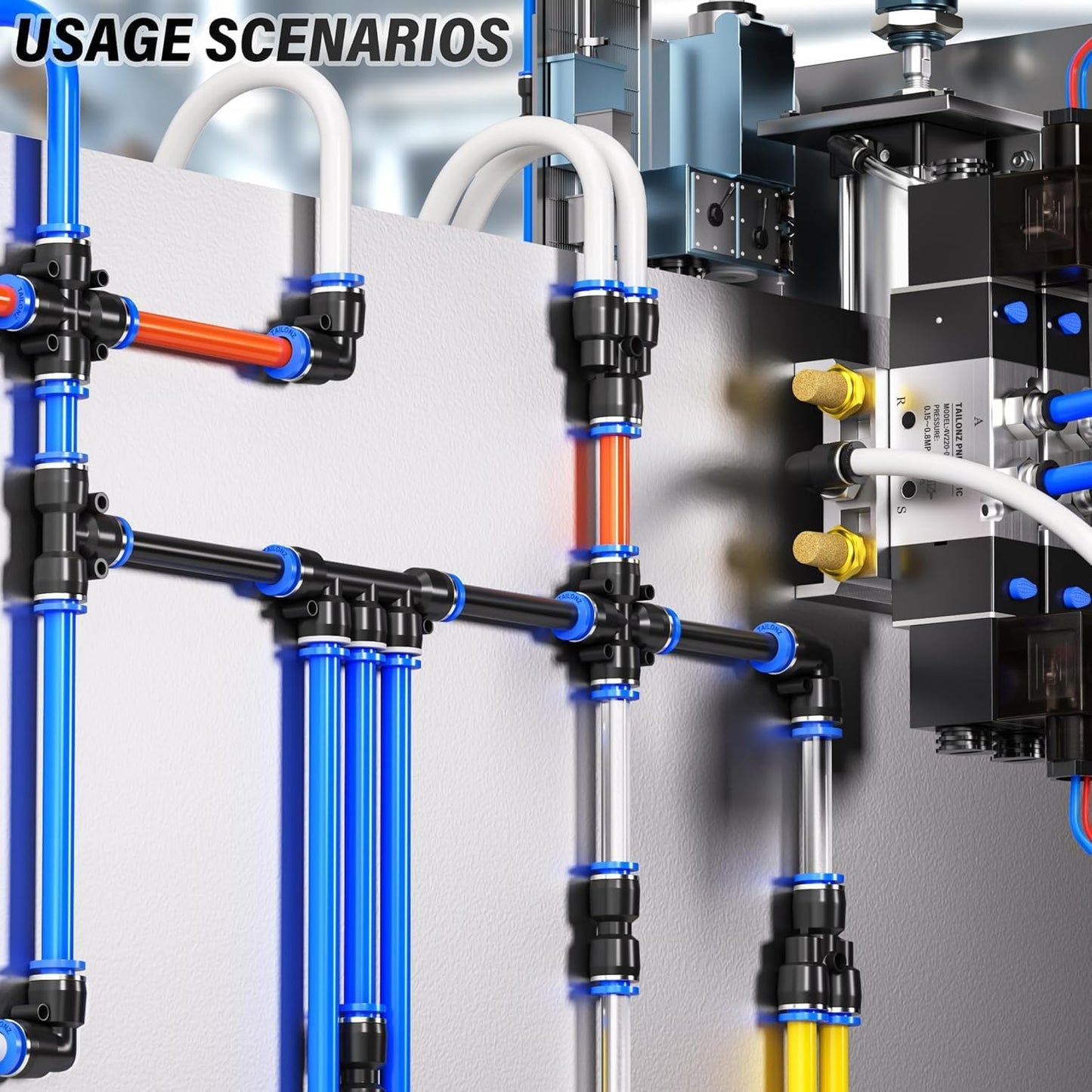 TAILONZ PNEUMATIC 1/2 Inch od Push to Connect Fittings Pneumatic Fittings Kit 5 Spliters+5 Elbows+5 tee+5 Straight+5 PPF+5 PP (30 pcs)
