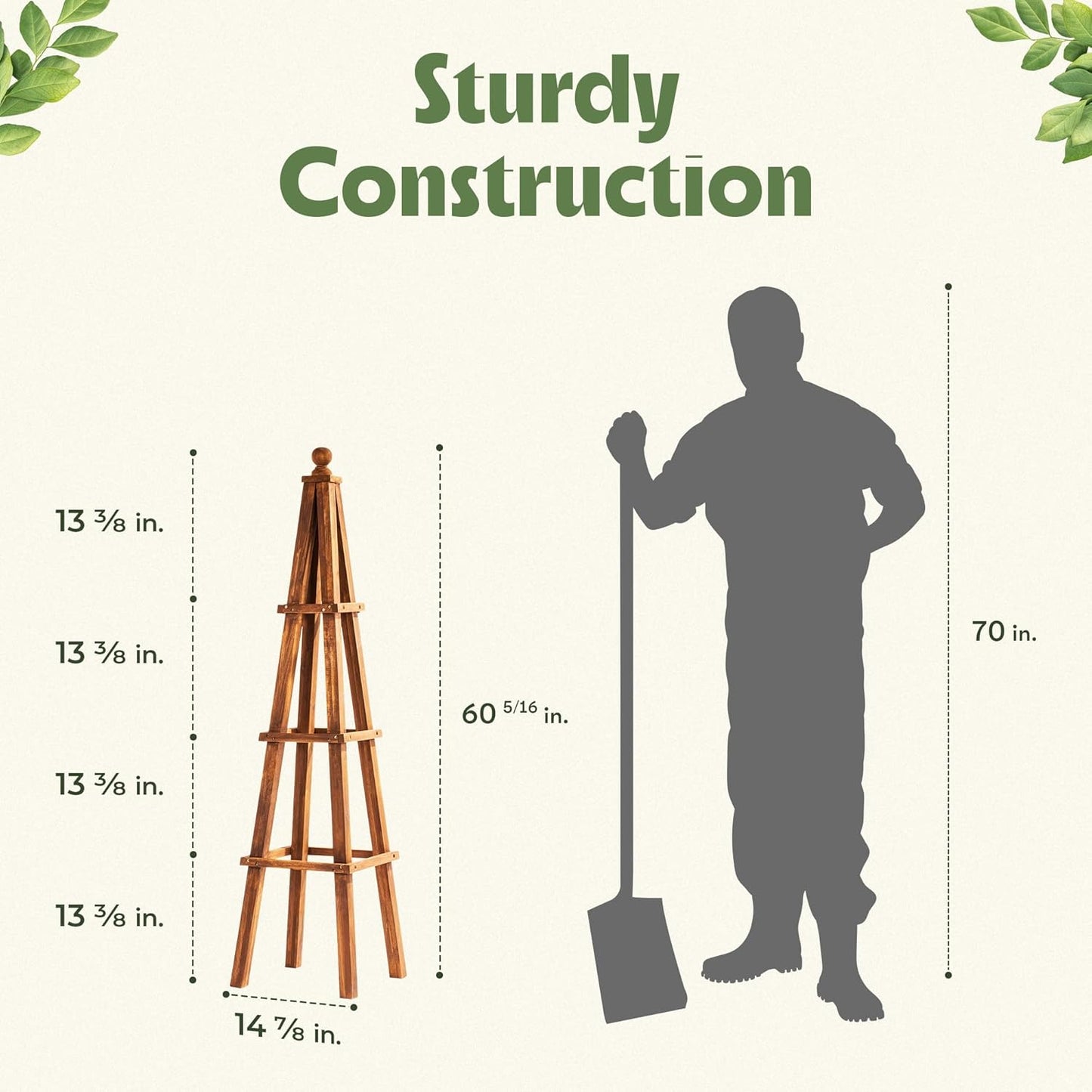 Idzo 61-Inch Wood Obelisk Trellis for Climbing Plants, Outdoor & Indoor Garden Decor, Light Brown, Durable, Space-Saving, Easy Assembly, Ideal for Patio & Yard – Upgraded 2025