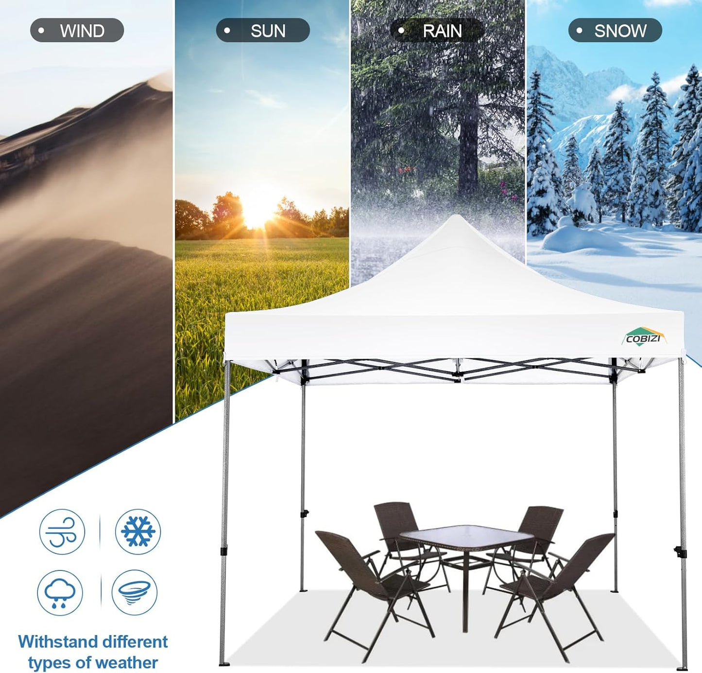 COBIZI 10x10 Pop Up Canopy Tent 10x10 Easy up Canopy, Heavy Duty Outdoor Canopy UPF 50+ All Weather Waterproof Instant Party Tents for Parties Gazebo with Handbag, White(Windproof Upgraded)