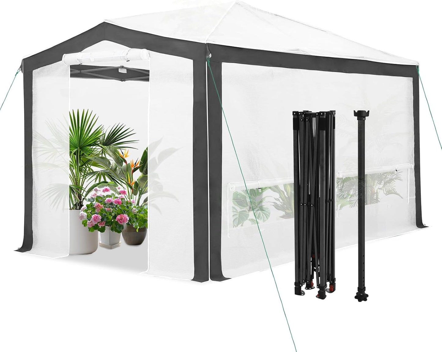 EAGLE PEAK 12x8 Portable Walk in Greenhouse with Polyester Reinforced Corners, Instant Pop up Indoor Outdoor Gardening Green House, Roll Up Zipper Entry Doors and Mesh Windows, Gray/White