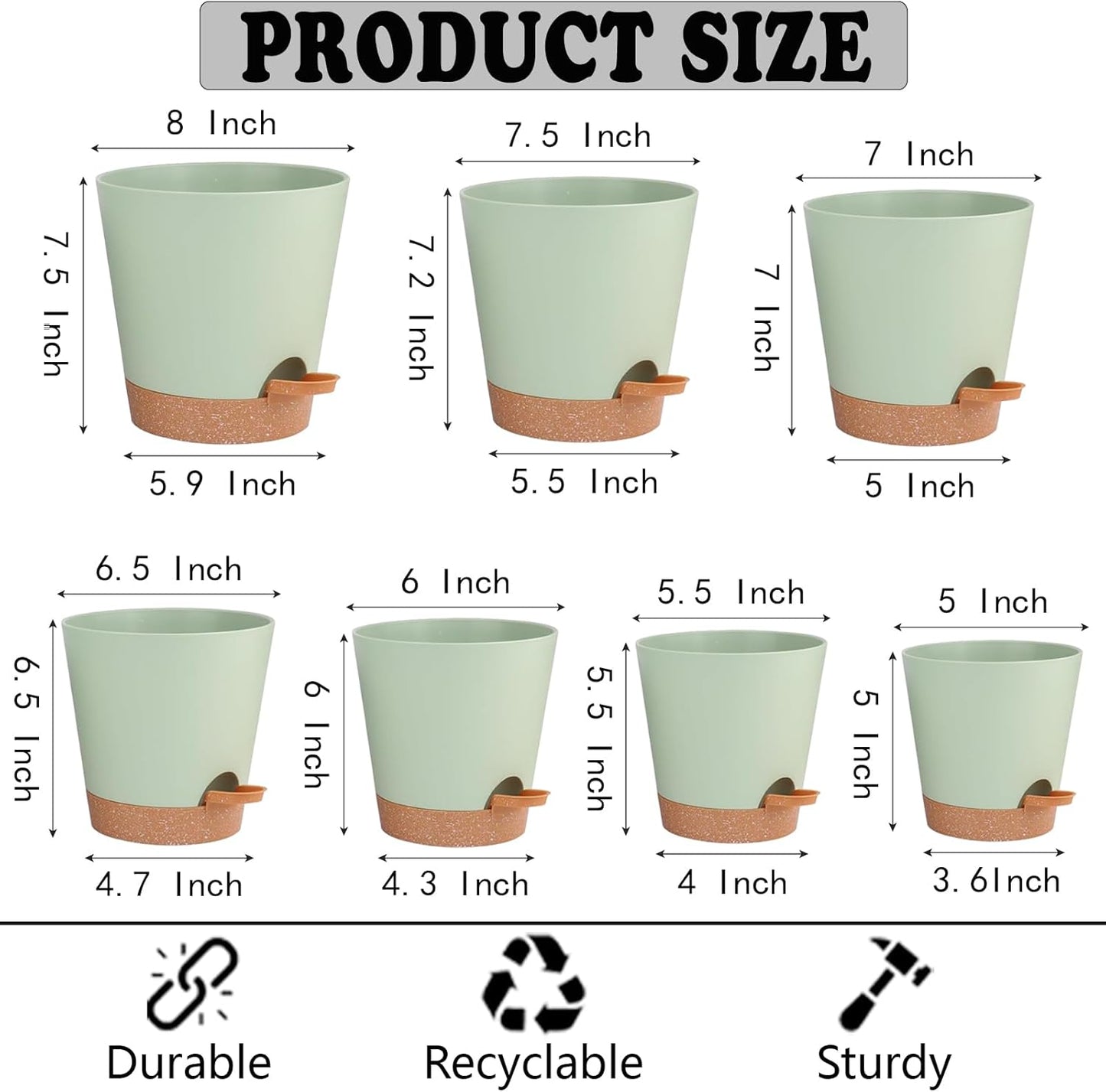 Self Watering Pots, Flower Planting Pots for Indoor Outdoor Plants, African Violet, Flowers, Succulent,Cactus Plant Pots with Drainage Holes Green Plastic Pots Gift Idea For Lazy people House Decor
