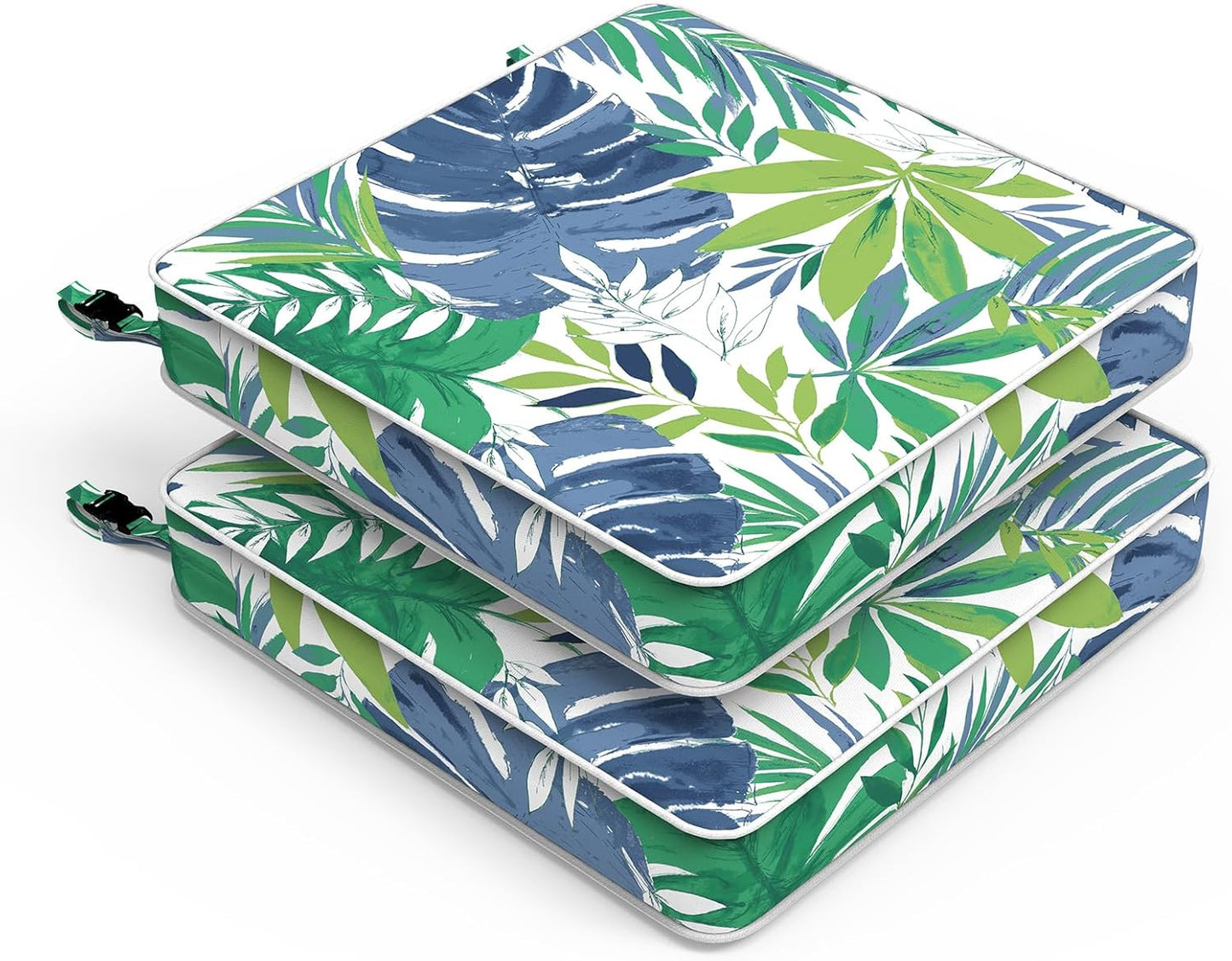 LVTXIII Patio Chair Cushions 22"x22"x3", Water-Repellent Outdoor Seat Cushions for Patio Furniture, Square Chair Pads with Ties for Home Garden Decoration, Set of 2, Islamorada Blue Green