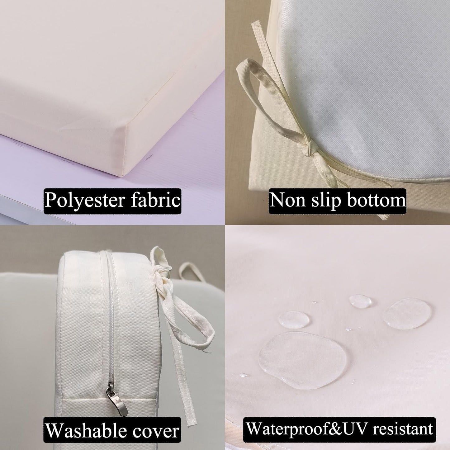 19 x 19 Inch Outdoor Seat Cushions for Patio Furniture with Non Slip and Ties Waterproof & UV Resistant Round Corner Outdoor Chair Cushions Replacement Set of 2, Beige