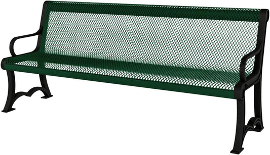 Coated Outdoor Furniture Heavy-Duty Outdoor Bench Thermoplastic Coated, Expanded Metal, Commercial-Grade Garden Bench, Made in America (Portable with Back, 4 Ft, Green)