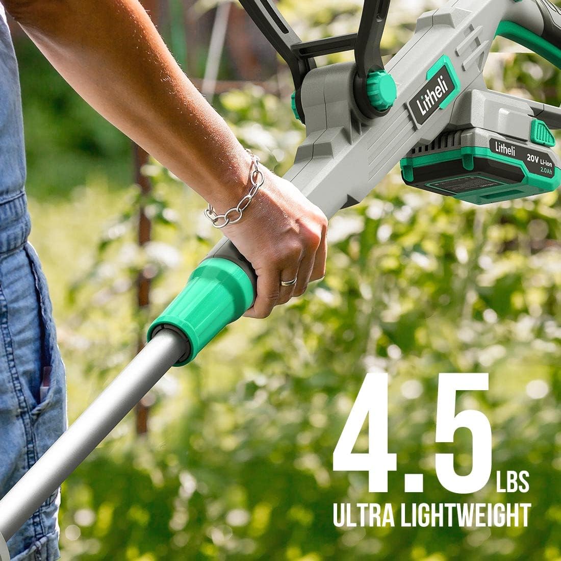 Litheli 12.1 Inch Cordless String Trimmer/Edger, 20V Weed Wacker Eater Battery Powered Grass Trimmer with Auto-Feed for Lawn Trimming/Edging, with 2.0Ah Battery and Charger Included