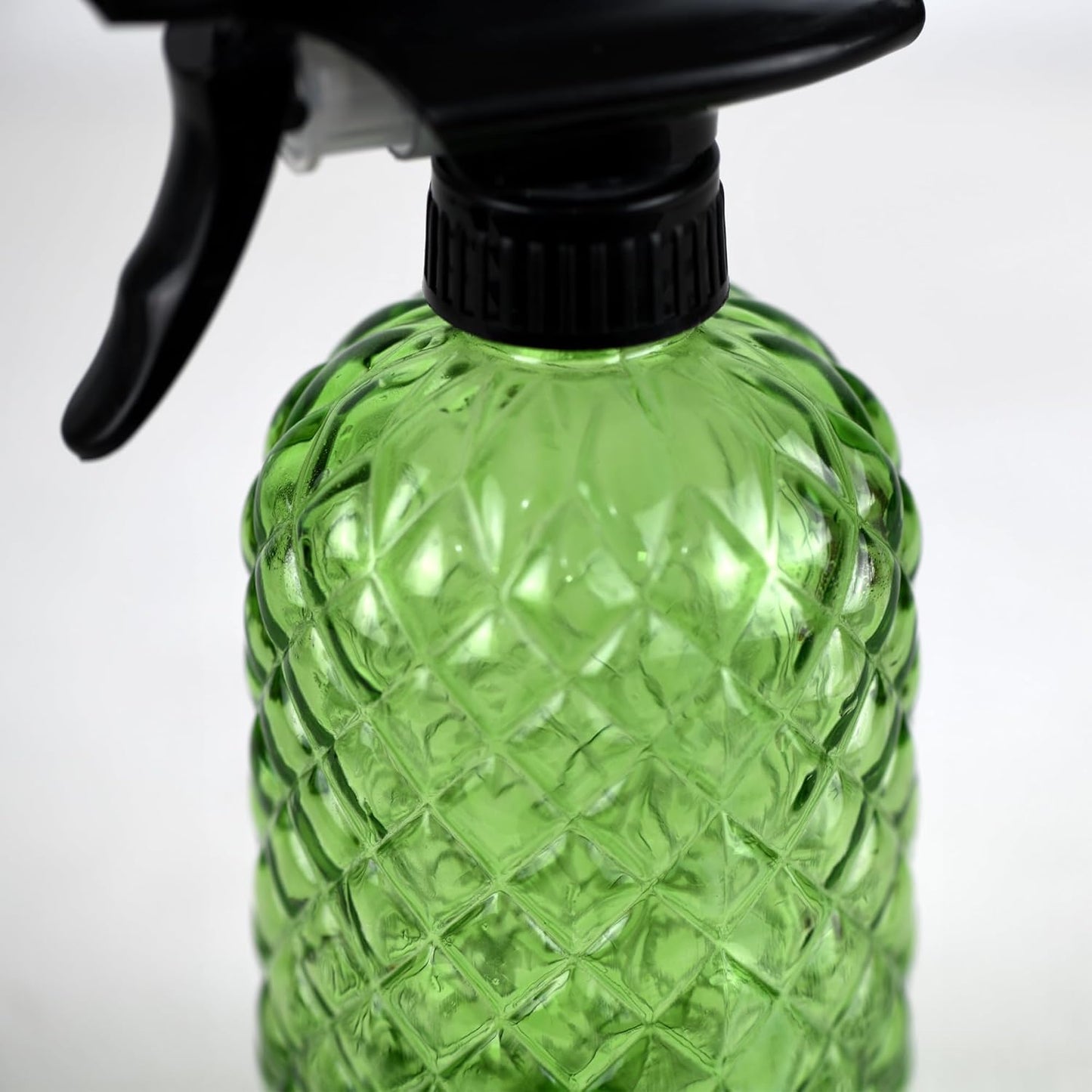 12Oz Glass Plant Spray Bottle, Gem Pattern Glass Sprayer, Watering Can with Black Plastic Top Pump, Handheld Watering Can for Indoor Outdoor Potted Plants and Greenery (Green)