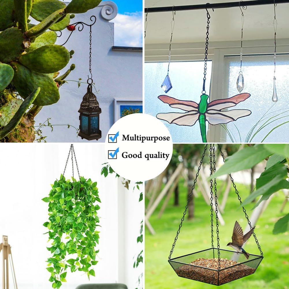 YINGFENG 236 Inch Black Metal Hanging Chains and Hanging Basket Hooks Set for Bird Feeders, Birdbaths, Planters, Grow Lights, Lanterns, Wind Chime and Ornaments, Eye Screws, Chain Hooks DIY
