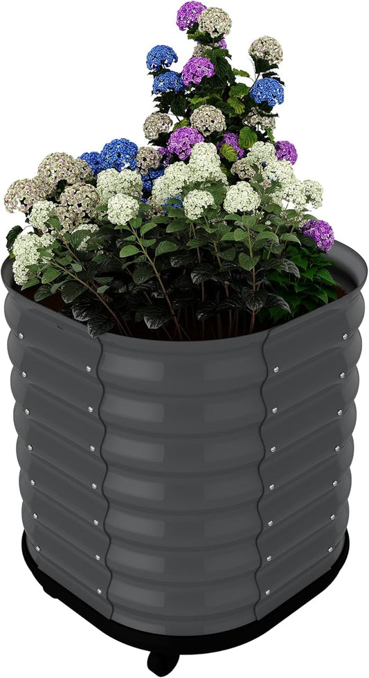 24x24x28in Galvanized Raised Garden Bed with Wheels & Water Reservoir – Durable Outdoor Planter Box, Elevated Raised Beds for Gardening, Portable Garden Box for Indoor/Outdoor Plants, Gray