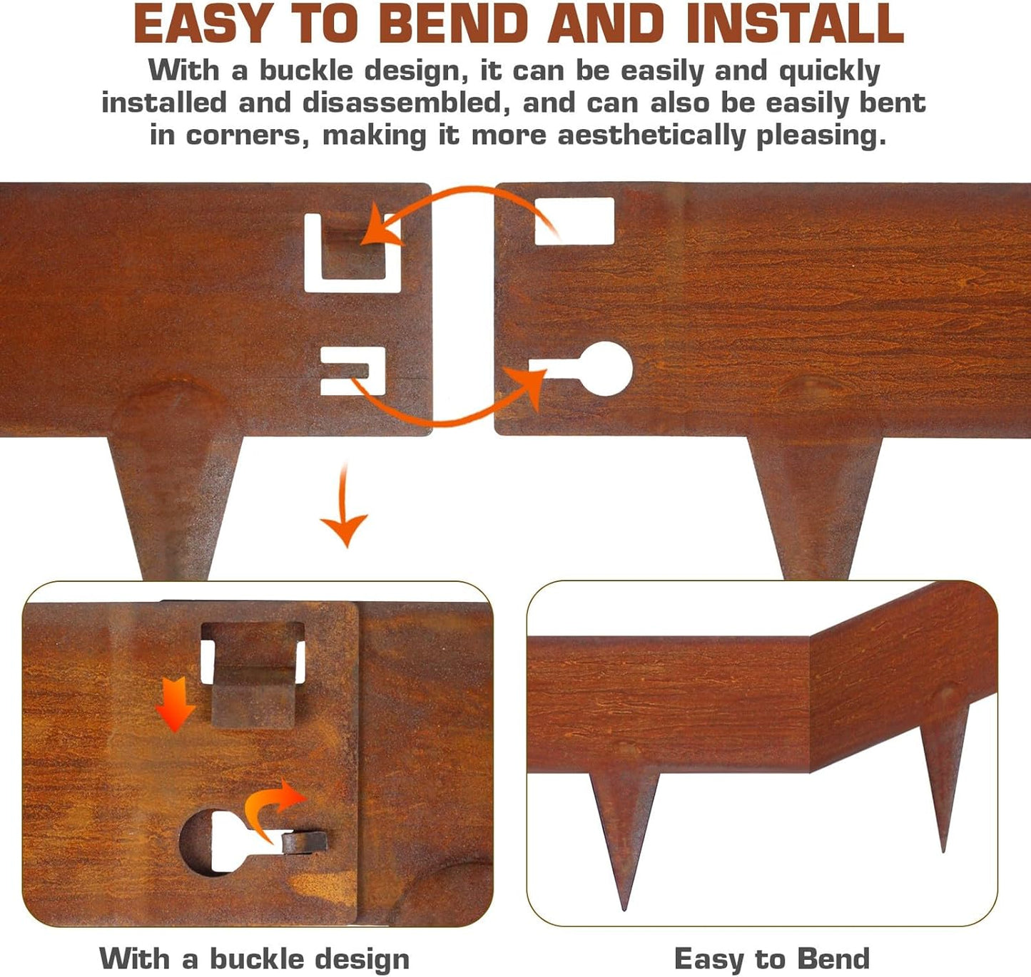 42" L X7.9 H Corten Steel Landscape Edging, 6 Pack Hammer in Landscape Edging, Garden Edging Border for Lawn, Flower Bed, Yard (Rust-Colored)