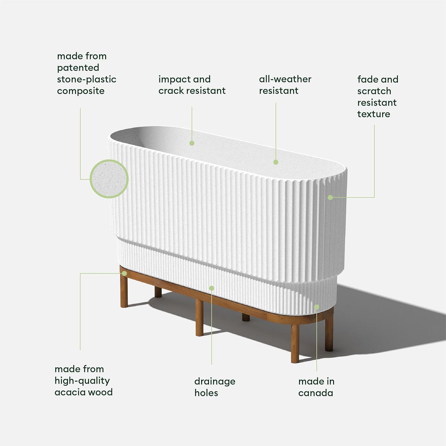 Veradek Demi Series Raised Long Planter for Indoor/Outdoor Use | Made from Plastic & Stone w/Wooden Stand | Modern Patio Décor for Flowers/Shrubs