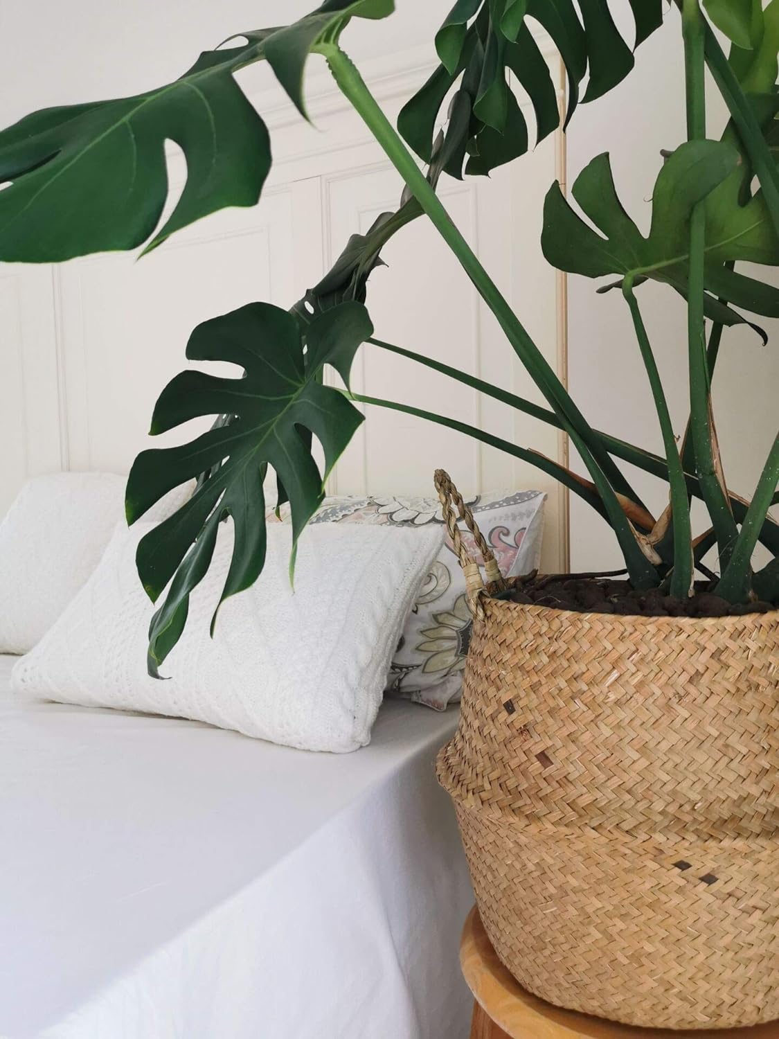 DOKOT Seagrass Plant Basket with Handles, Wicker Woven Storage Basket, 9.5inch Diameter x 11inch Height