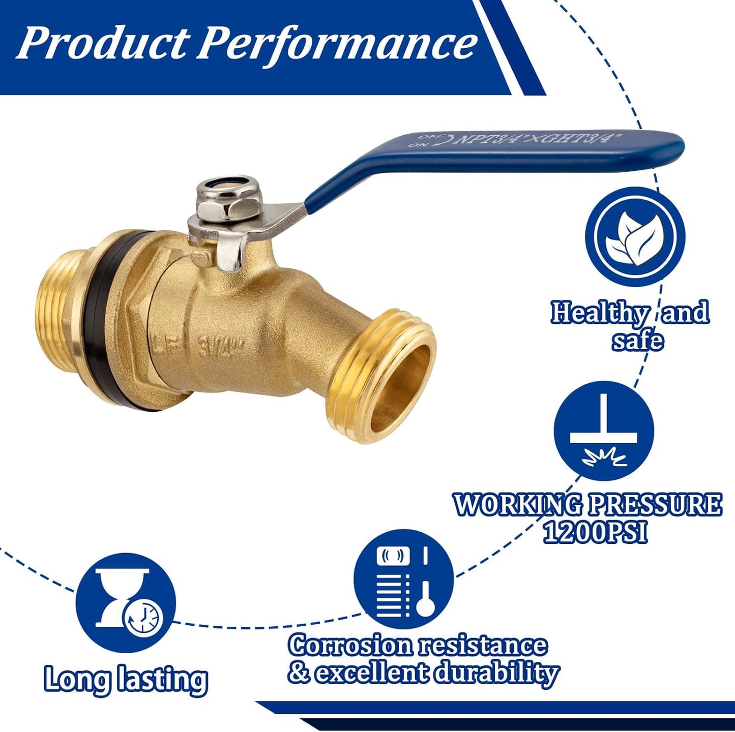 Brass Rain Barrel Spigot Kit 3/4" GHT Brass Water Container Rain Barrel Faucets Lead-Free Spigot for Garden Hose Thread Connection 55 Gallon Water Tank Faucet