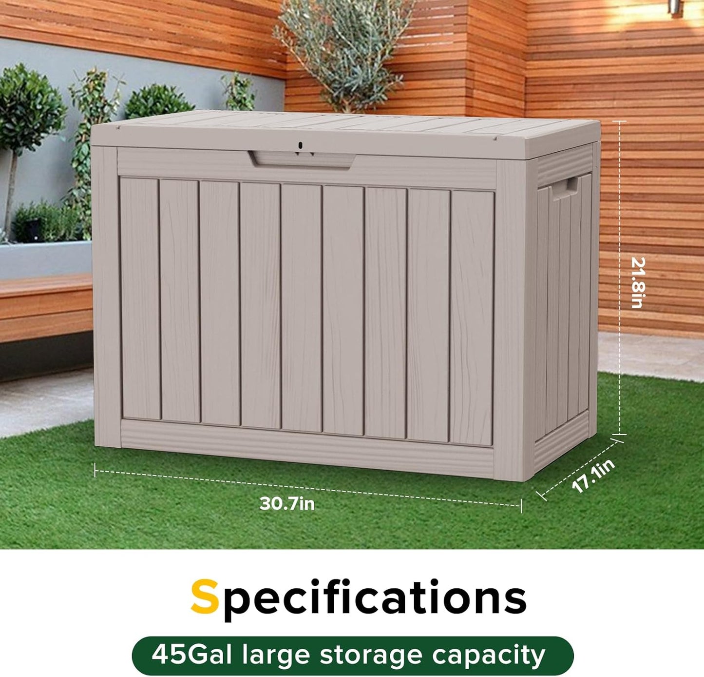 46 Gallon Outdoor Deck Box,Storage Lockable Waterproof Patio Furniture,Garden Tools,Cushions,Pool Accessories Outside Storage Resin Box(Grey)
