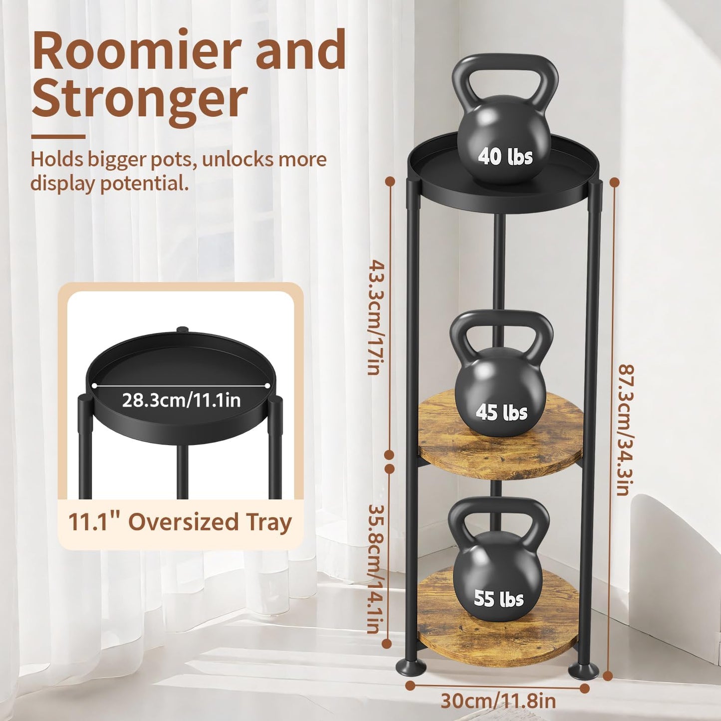 LASZOLA 3 Tier Black Plant Stand Indoor for Large Tall Heavy Duty Flower Planter, Metal Vertical Multi Level Rack for Narrow Floor Corner, Sturdy Round Holder Organizer, Modern, Mid Century, Farmhouse