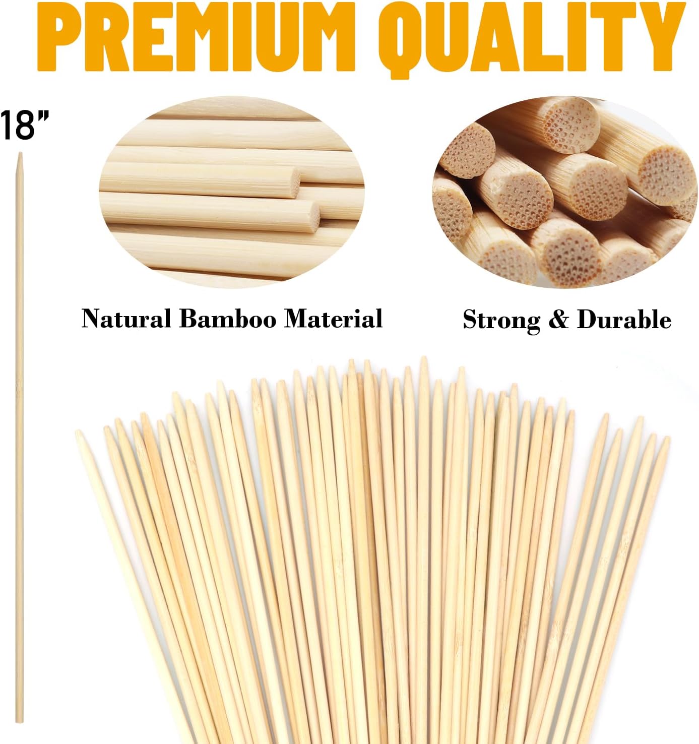 50Pcs Plant Stakes Natural Bamboo Sticks Support for Indoor and Outdoor Plants,18 Inch Sturdy Garden Stakes Wooden Gardening Floral Potted Plant,Flowers,Crafts Stick