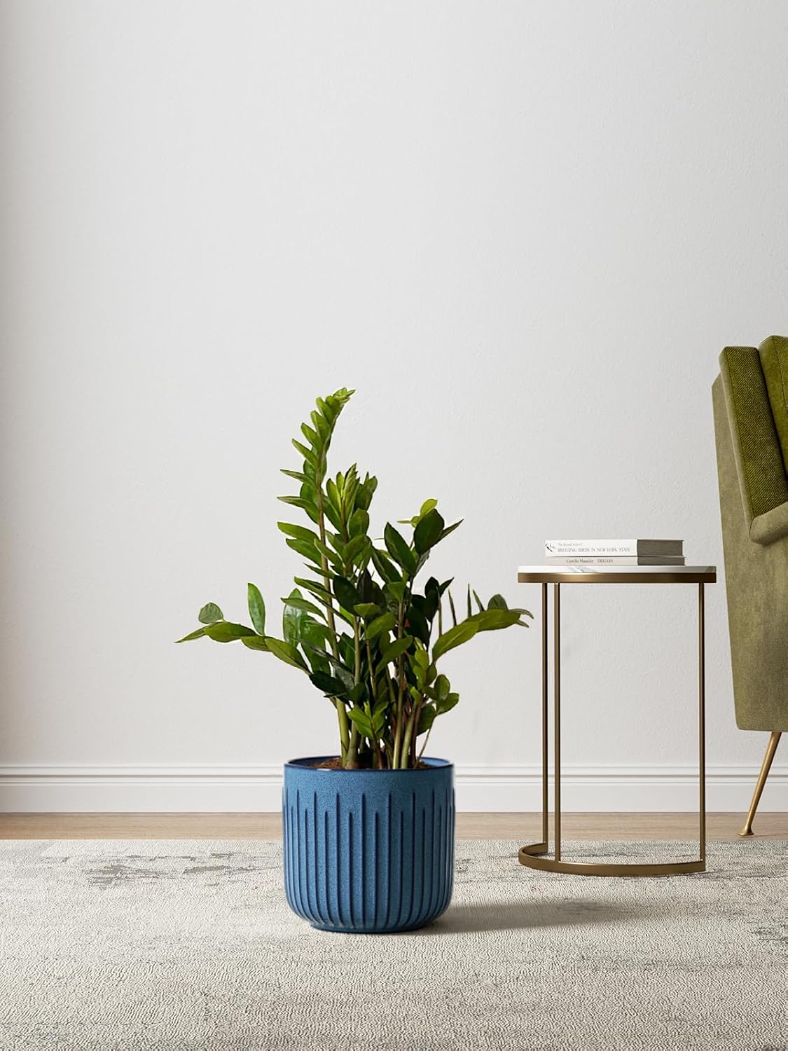 LE TAUCI Fluted Ceramic Planters Set of 3 – 8.3/7 / 5.7 in Ocean Blue Reactive Cylinder Indoor Plant Pots with Drainage Plug & Mesh, Glossy Stoneware Flower Pots for Succulents Herbs