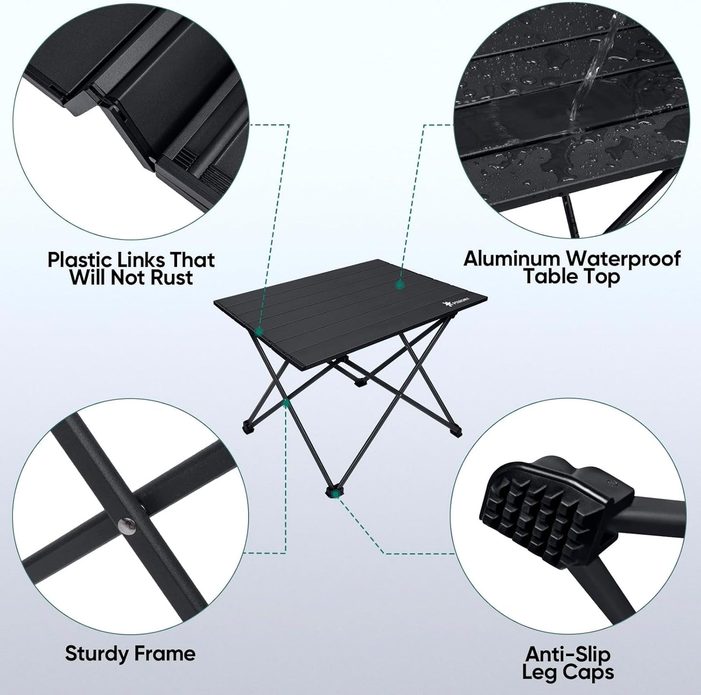 PTEROMY Medium Folding Camping Table, Portable Beach Table with Ultralight Aluminum Tabletop for Travel, Outdoor, Camping, Picnics, and BBQs (Black)
