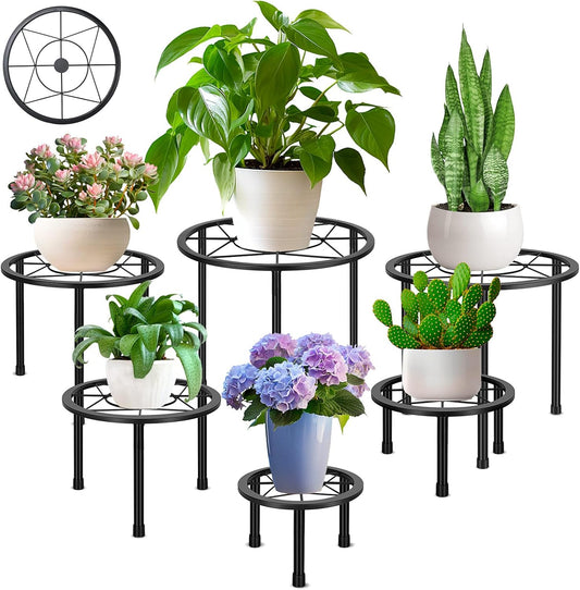 6 Pack Metal Plant Stands, Heavy Duty Plant Stand for Indoor Outdoor, Anti-Rust Iron Flower Pot Stands Outdoor Plant Holder, Potted Plant Shelf for Living Room Balcony Garden Patio, Black