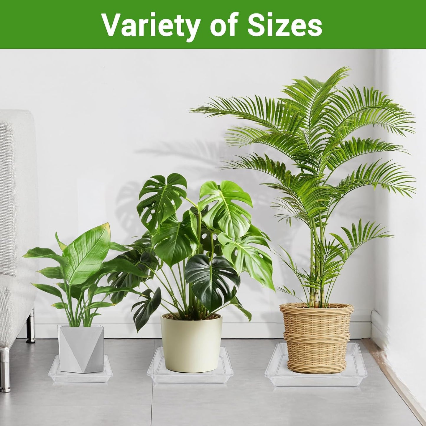 GREANER 10 Inch Large Plant Tray, 6 Packs Square Plant Pot Saucer, Durable Thick Watering Trays for Plants, Plastic Plant Tray for Outdoor Indoor Garden Supplies(Clear)