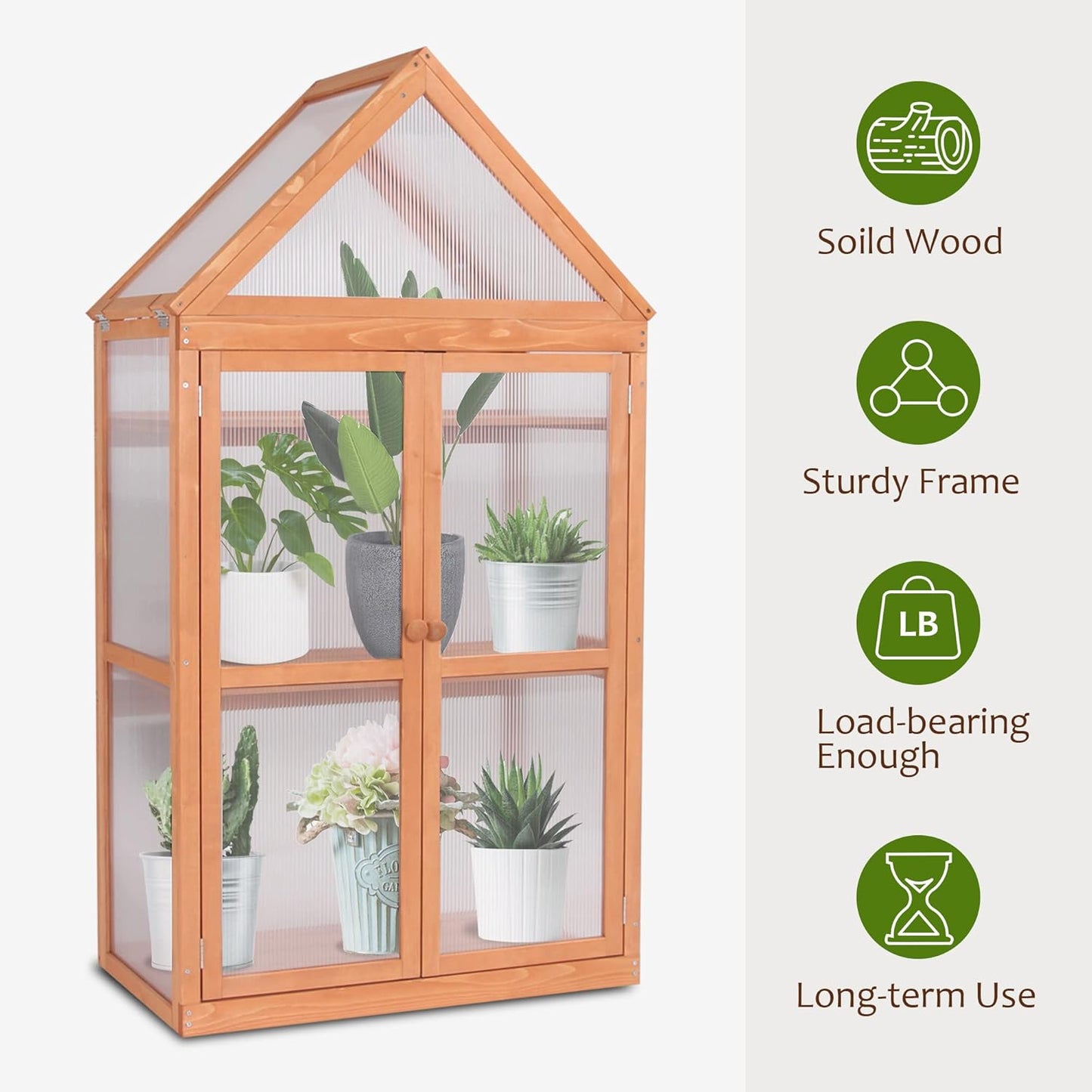 MCombo Greenhouse Cold Frame Wooden Garden Raised Flower Planter Shelf with Hard Translucent PC Protection, 0800 (Orange)