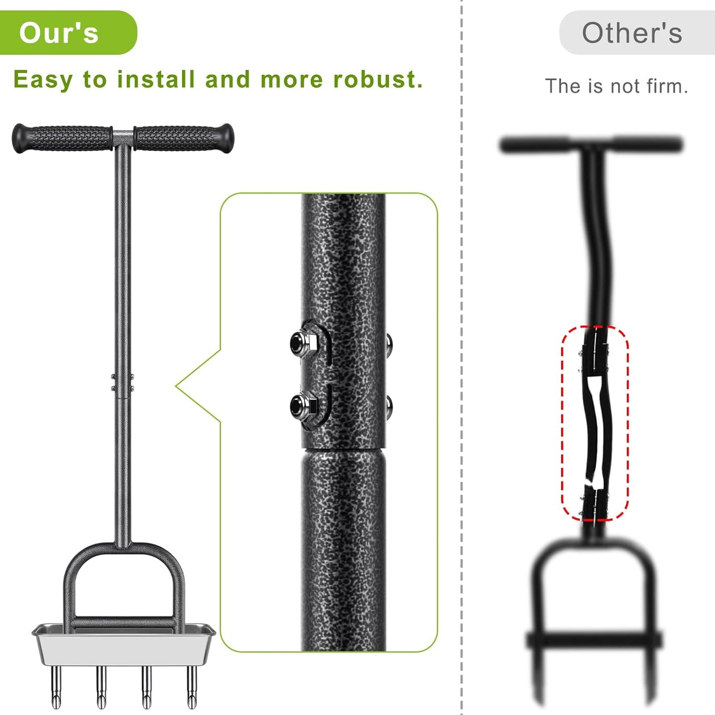 Dolibest Lawn Coring Aerator, Manual Lawn Aerator,4 Stainless Steel Corer Plug Aerator with Soil Core Storage Tray, Pre-Assembled Manual Grass Aerating Tool & Clean Hand Tool, Improving Lawn Health